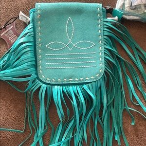 Elegant Teal Crossbody Bag with Fringe
